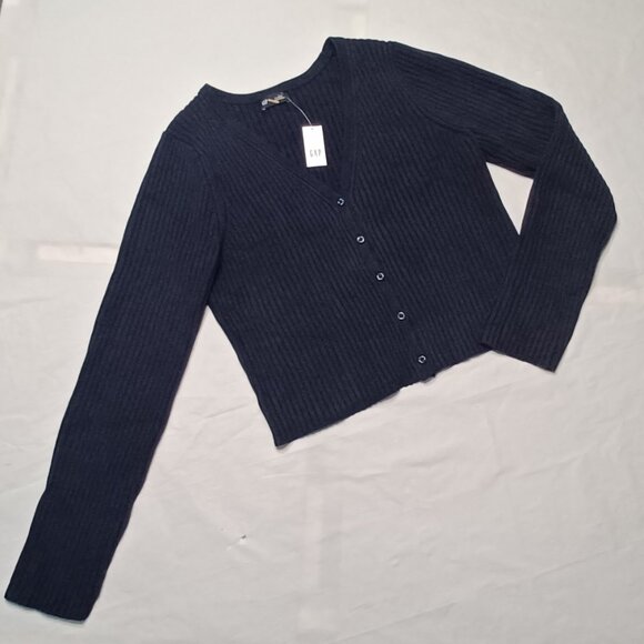 NEW XL Navy Blue GAP Plaited Rib Crop Cardigan Sweater Button Up - Picture 5 of 7
